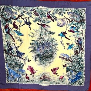Hermes 35”square scarf; blue-multi Equateur pattern